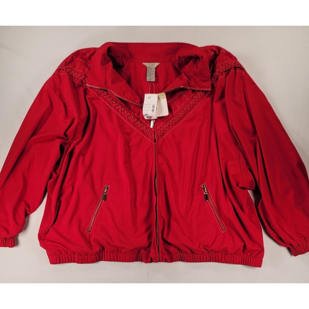 Vintage Teddi 4X Red Windbreaker Jacket NWT Braided Trim Plus Size